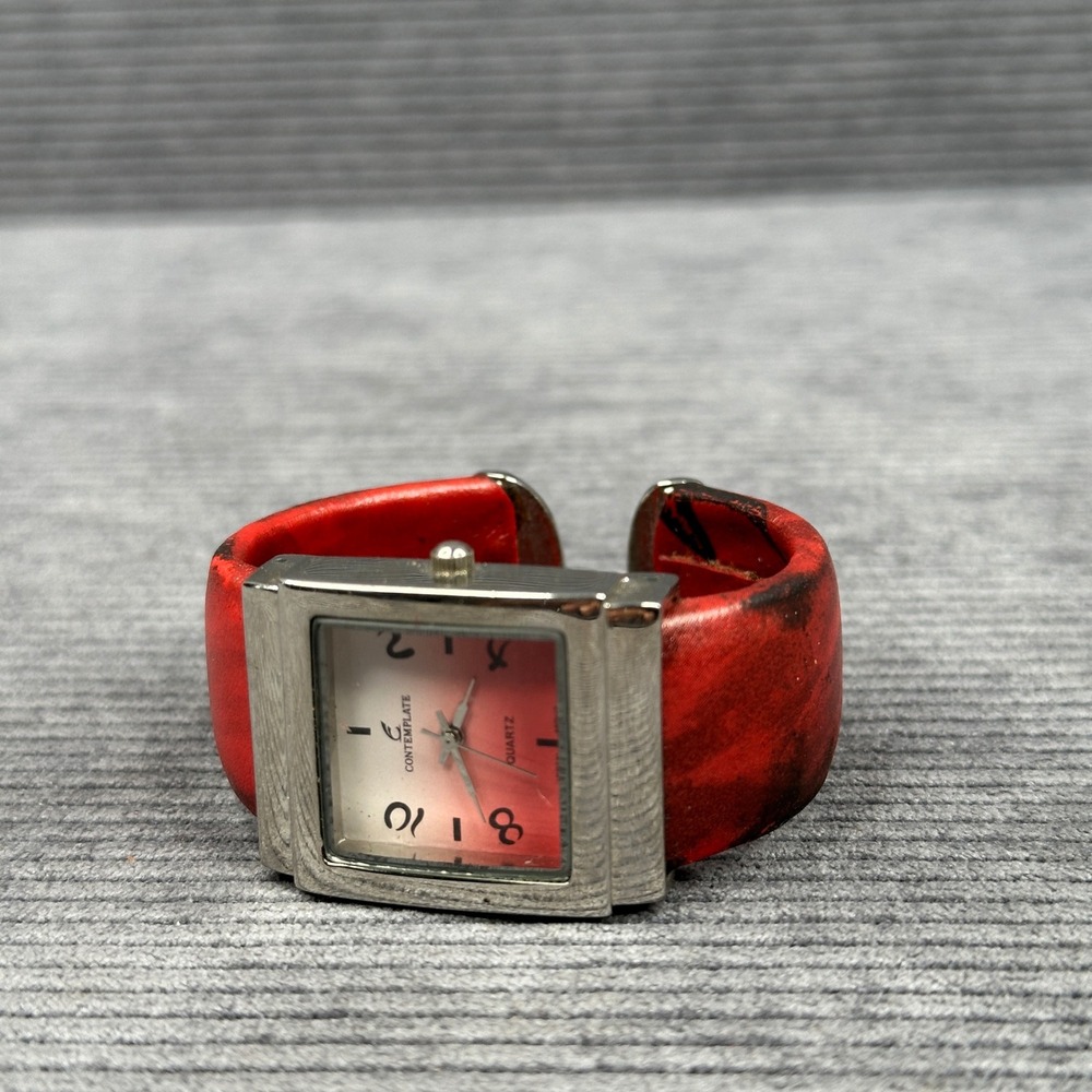 Contemplate Red Gradient Dial Square Cuff Watch Silver Tone Japan Quartz Vtg